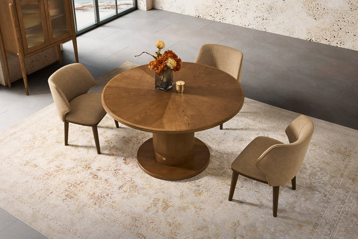 Roma Ash Veneer Round Dining Table in Walnut Brown Colour