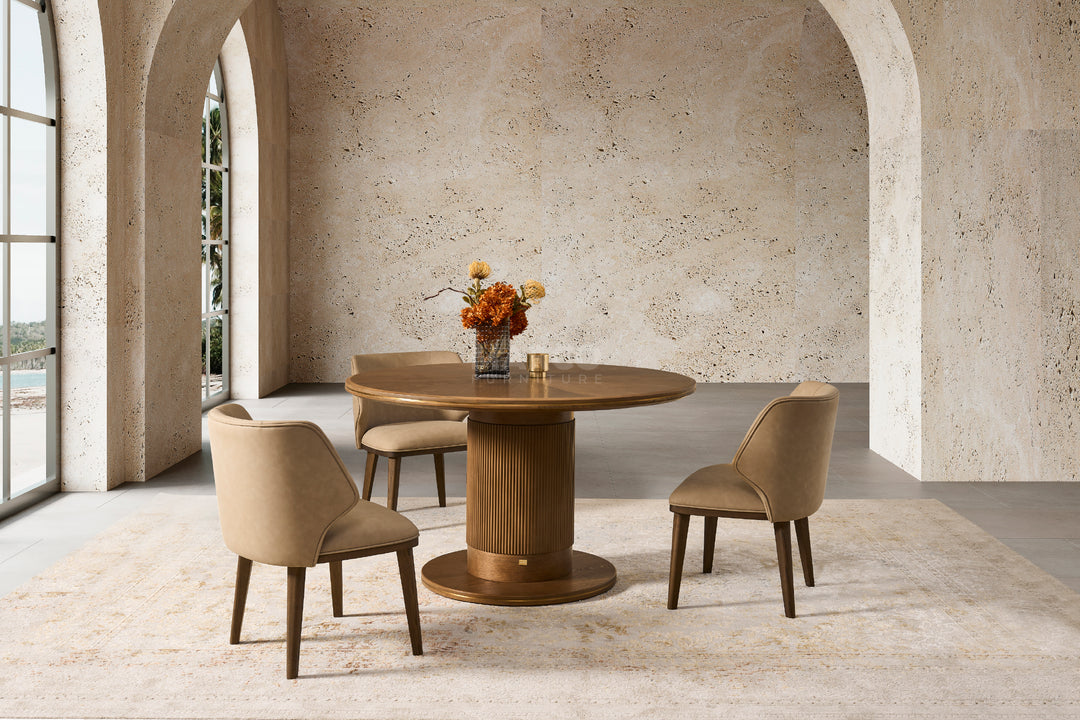 Roma Ash Veneer Round Dining Table in Walnut Brown Colour