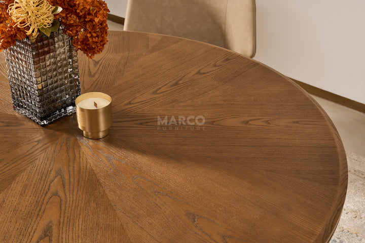 Roma Ash Veneer Round Dining Table in Walnut Brown Colour