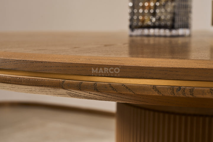 Roma Ash Veneer Round Dining Table in Walnut Brown Colour