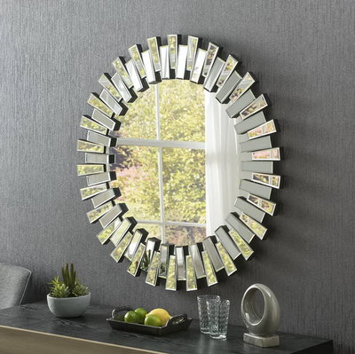 Romano Sunburst Style Round Wall Mirror in Silver 88cm - Marco Furniture