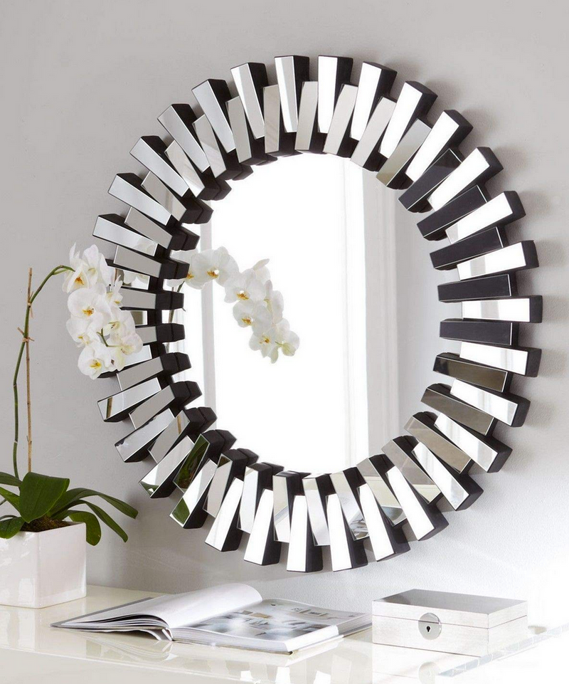 Romano Sunburst Style Round Wall Mirror in Silver 88cm - Marco Furniture