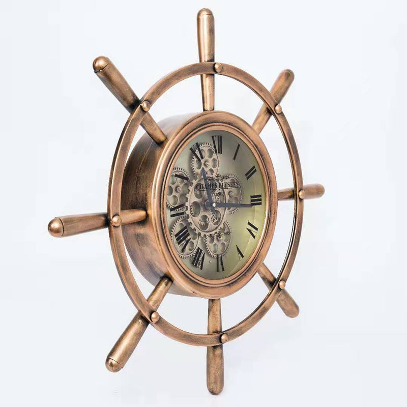 Round Roman Numeral Moving Cogs Wall Clock 70cm - Marco Furniture
