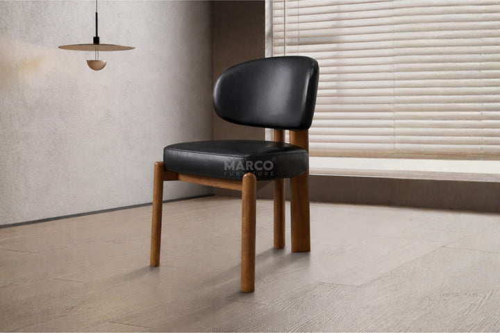Sofie Black Leather Dining Chair – Modern Design with Wooden Legs