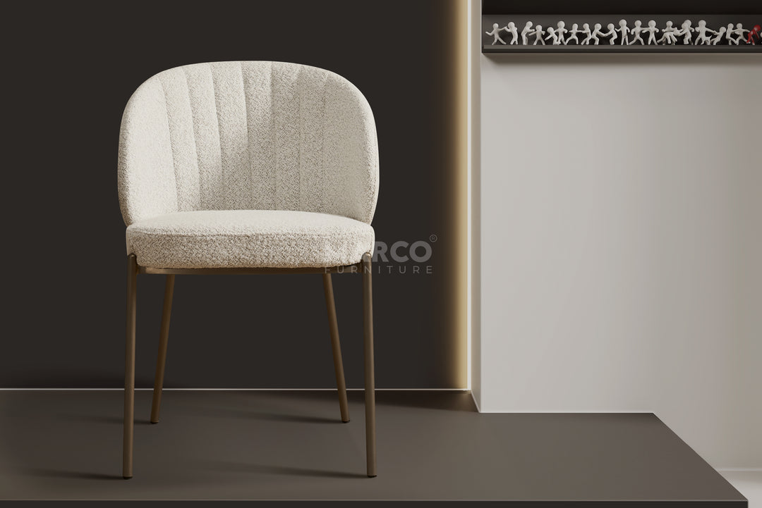Selena Boucle Dining Chair with Stainless Steel Legs
