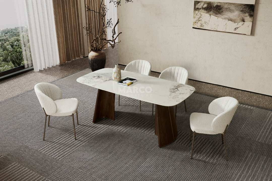 Selena Boucle Dining Chair with Stainless Steel Legs