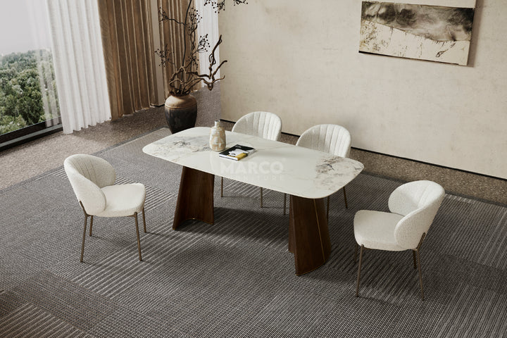 Selena Boucle Dining Chair with Stainless Steel Legs