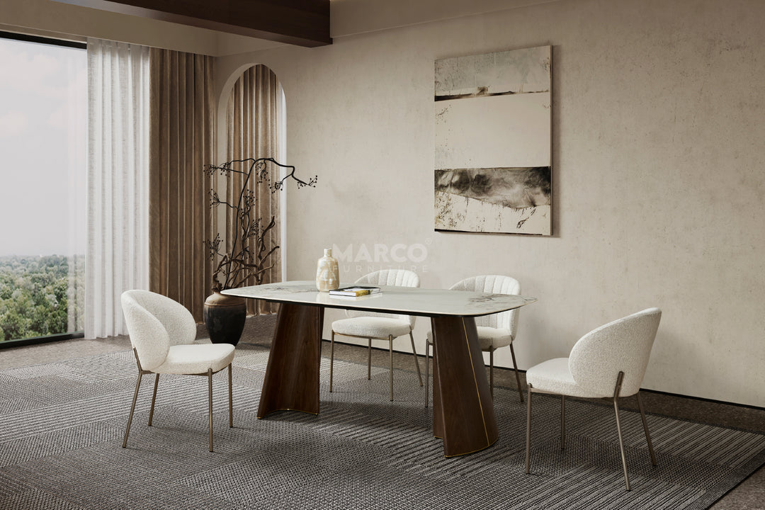 Selena Boucle Dining Chair with Stainless Steel Legs