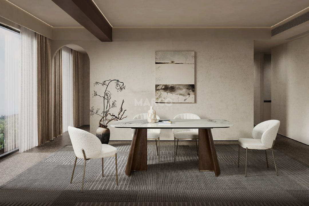 Selena Boucle Dining Chair with Stainless Steel Legs