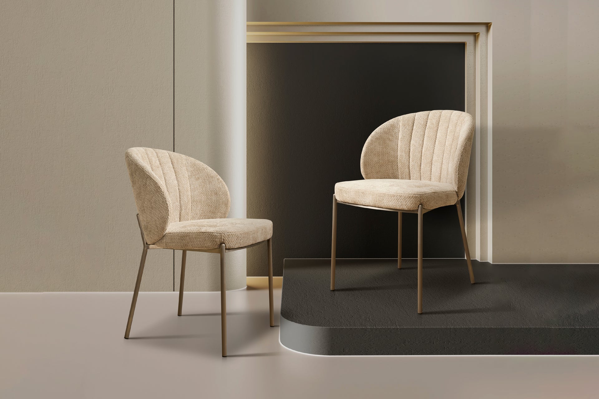 Selena Woven Fabric Dining Chair in Beige Color