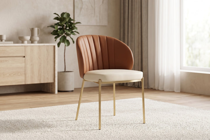 Selena Leather Dining Chair - Cognac Brown