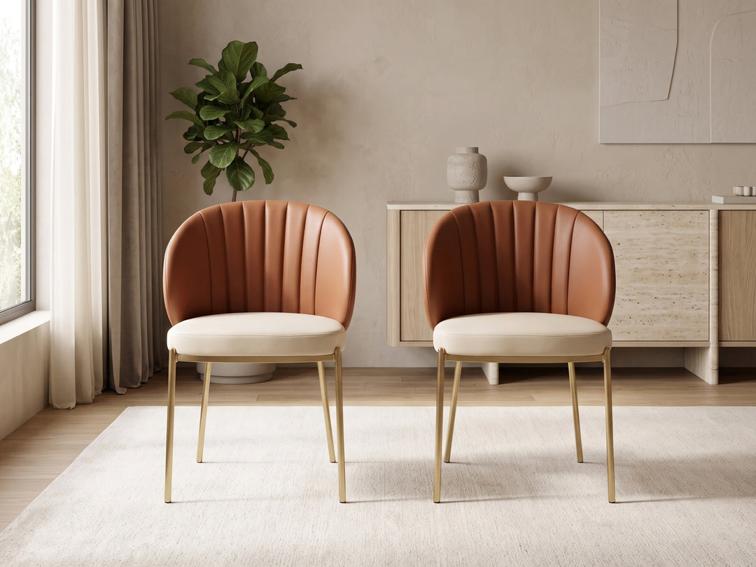 Selena Leather Dining Chair - Cognac Brown