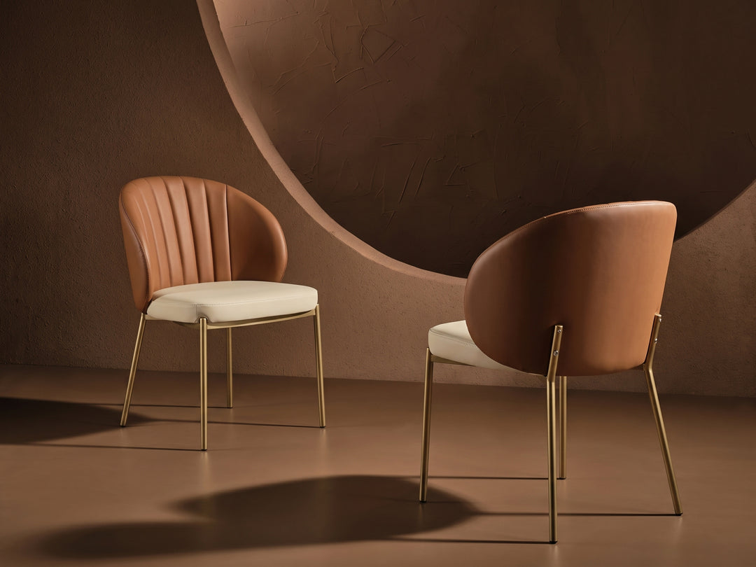 Selena Leather Dining Chair - Cognac Brown