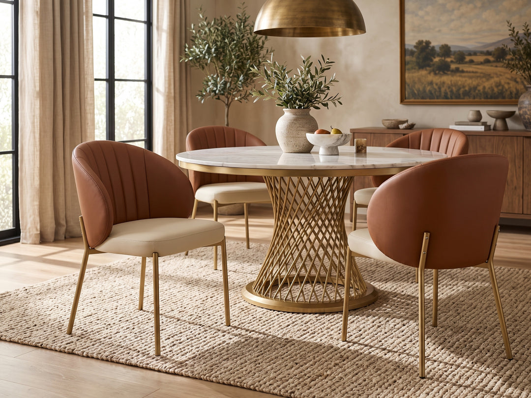 Selena Leather Dining Chair - Cognac Brown