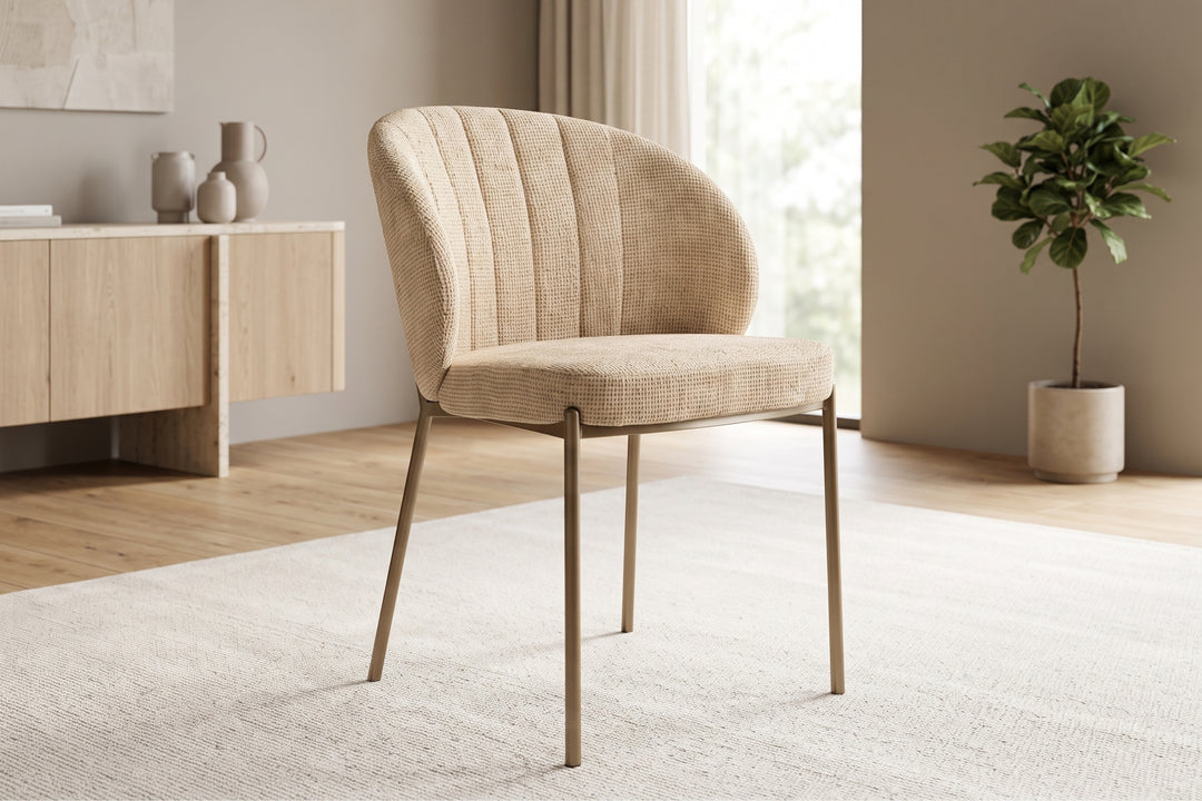 Selena Woven Fabric Curved Back Armless Dining Chair (Beige)