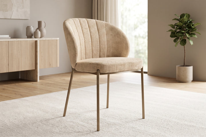 Selena Woven Fabric Curved Back Armless Dining Chair (Beige)