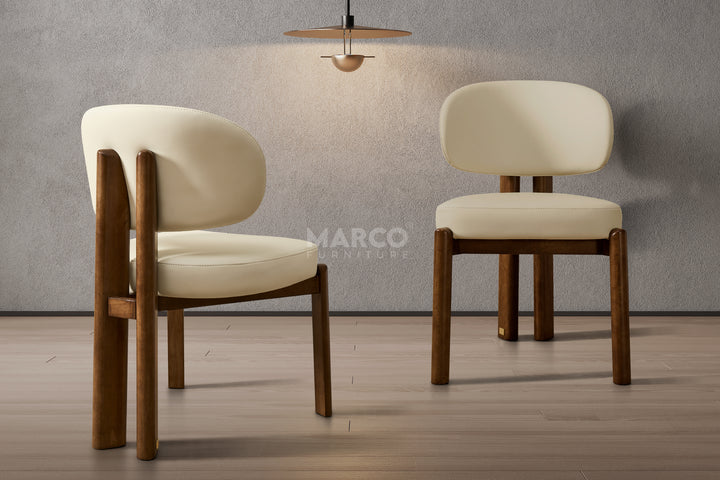 Sofie Leather Dining Chair with Wooden Legs