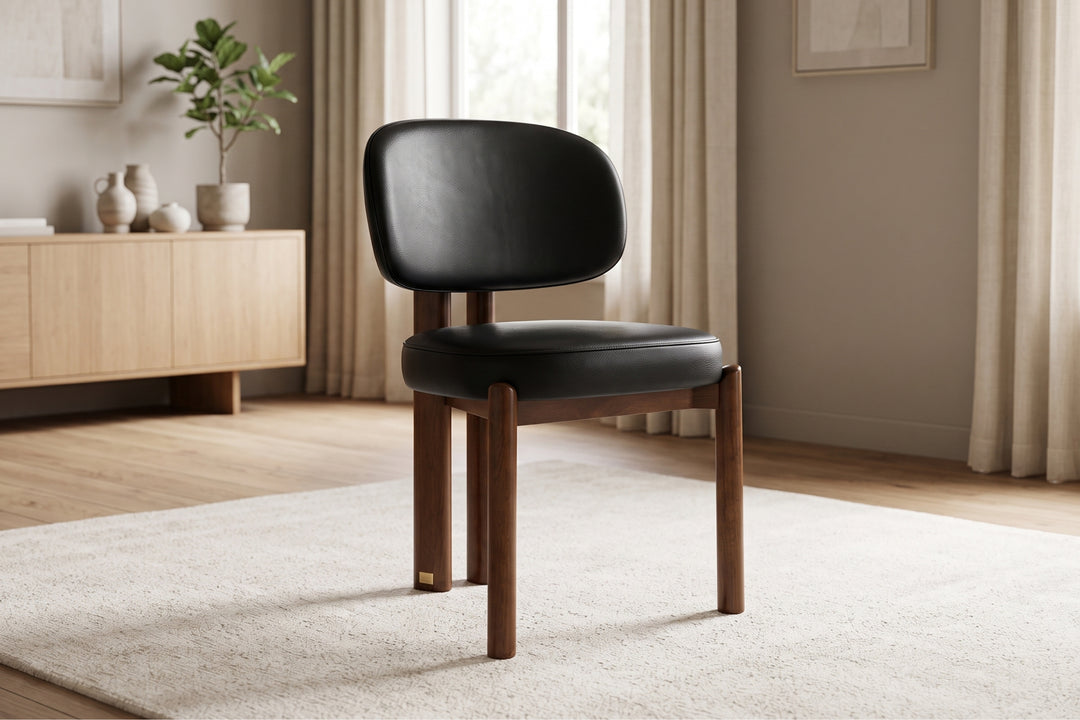 Sofie Black Leather Dining Chair – Modern Design with Wooden Legs