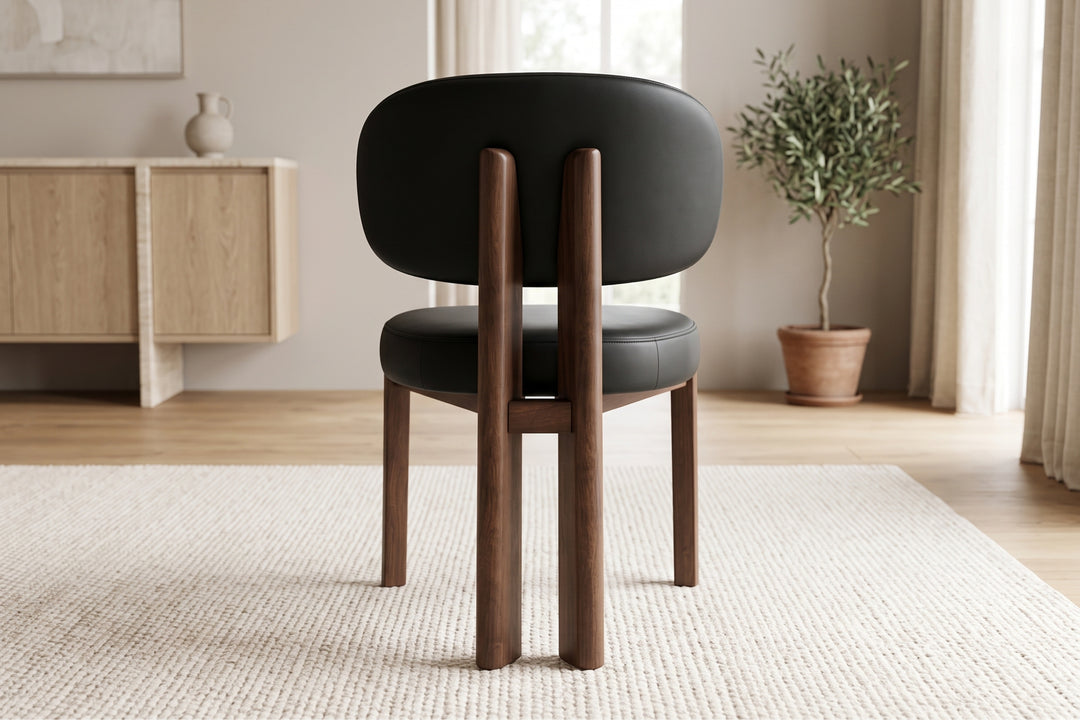 Sofie Black Leather Dining Chair – Modern Design with Wooden Legs