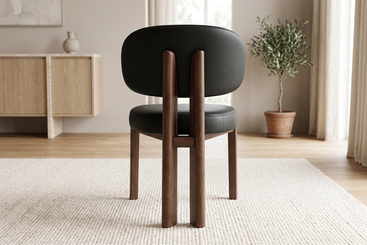 Sofie Black Leather Dining Chair – Modern Design with Wooden Legs