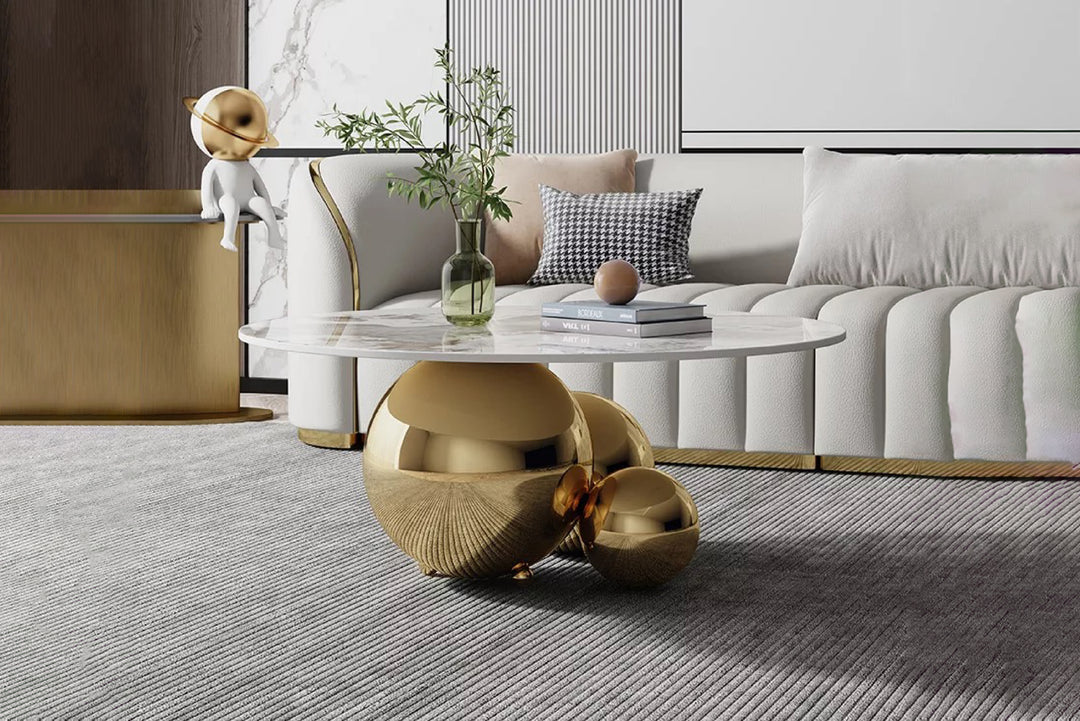 Spigola Round Coffee Table with Sintered Stone Top and Stainless Steel Base