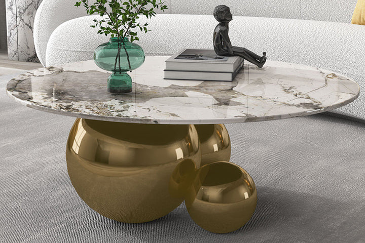 Spigola Round Coffee Table with Sintered Stone Top and Stainless Steel Base