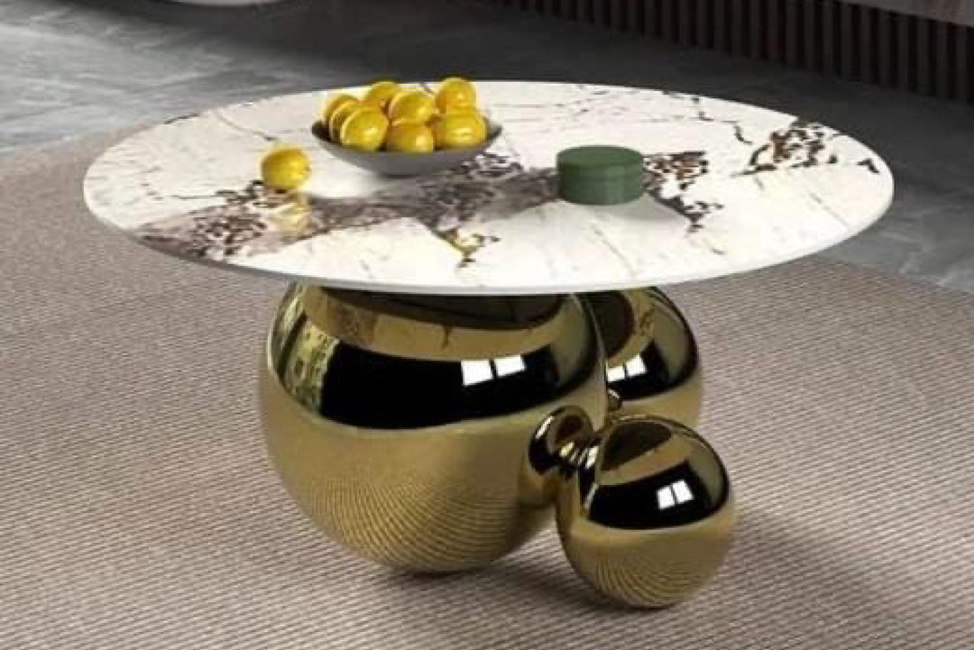 Spigola Round Coffee Table with Sintered Stone Top and Stainless Steel Base