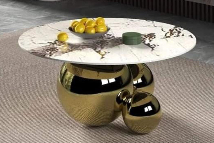 Spigola Round Coffee Table with Sintered Stone Top and Stainless Steel Base