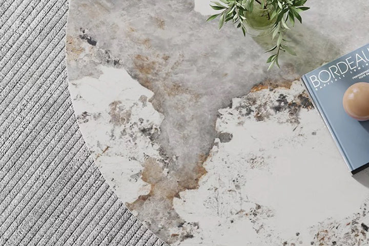 Spigola Round Coffee Table with Sintered Stone Top and Stainless Steel Base