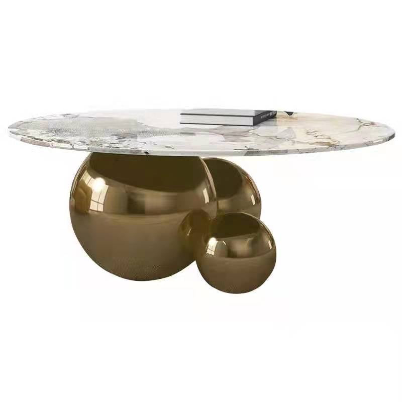 Spigola Round Coffee Table with Sintered Stone Top and Stainless Steel Base