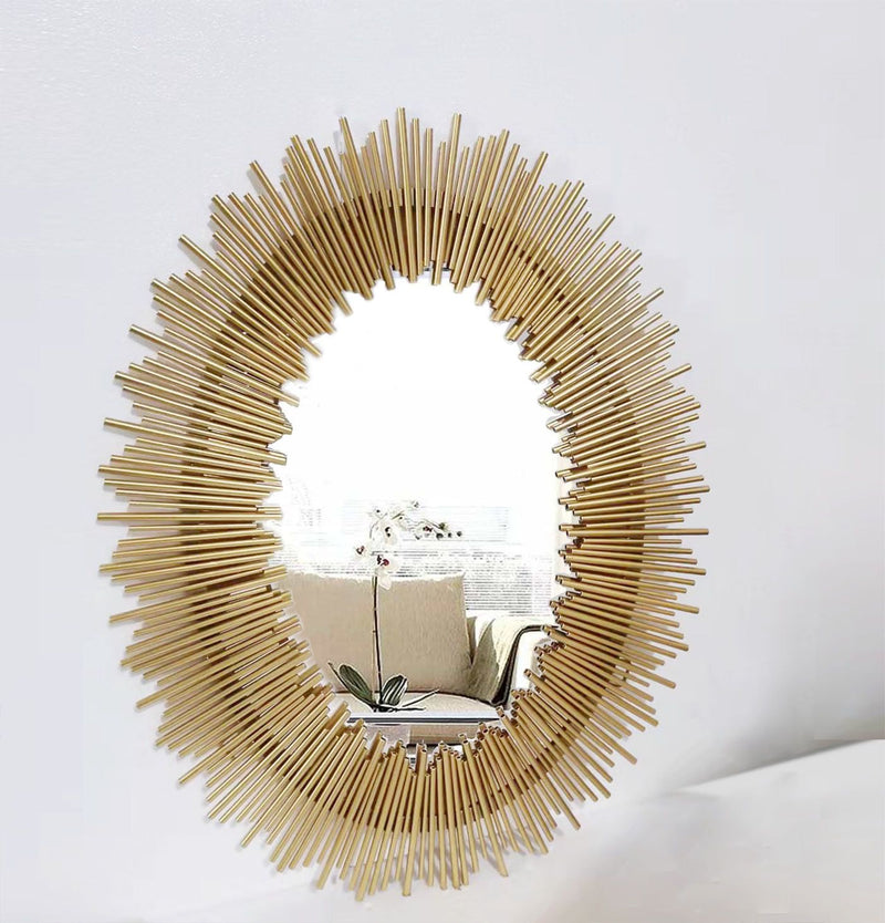 Spike Lines Sunburst Style Modern Wall Mirror for Living Room (Golden)