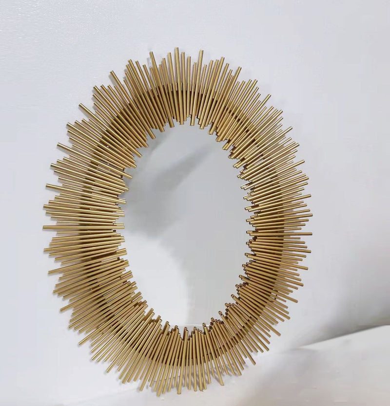 Spike Lines Sunburst Style Modern Wall Mirror for Living Room (Golden)