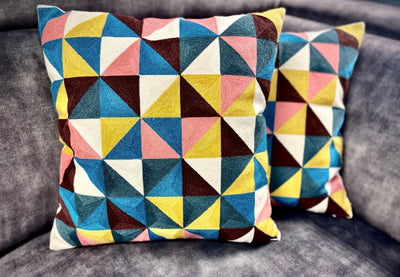 Triangle Multi Color Embroidered Cushion