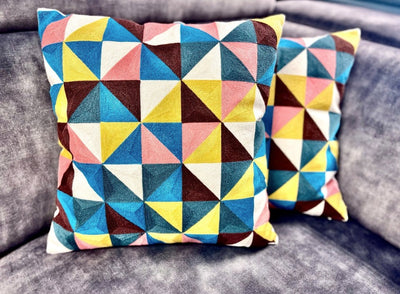 Triangle Multi Color Embroidered Cushion
