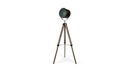 Tripod floor lamp with steel grey shade and mesh