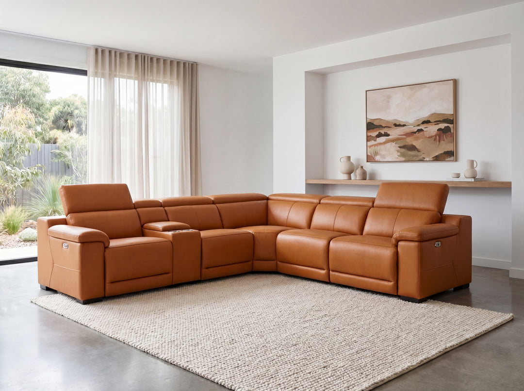 Victoria L-Shape Leather Lounge - Modular Corner Recliner Sofa