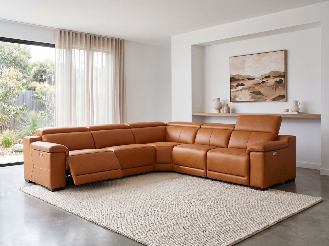 Victoria L-Shape Leather Lounge - Modular Corner Recliner Sofa