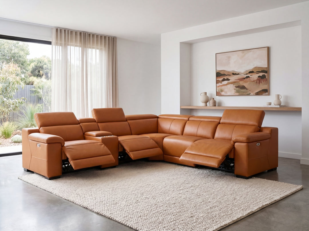 Victoria L-Shape Leather Lounge - Modular Corner Recliner Sofa