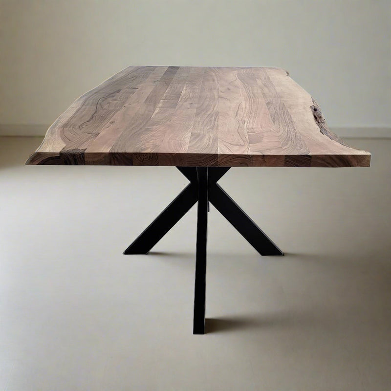 Venizia Industrial-Style Dining Table with Live Edge and Black Steel Legs 210 cm