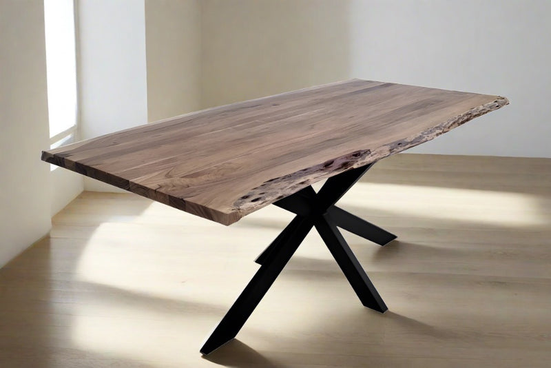Venizia Industrial-Style Dining Table with Live Edge and Black Steel Legs