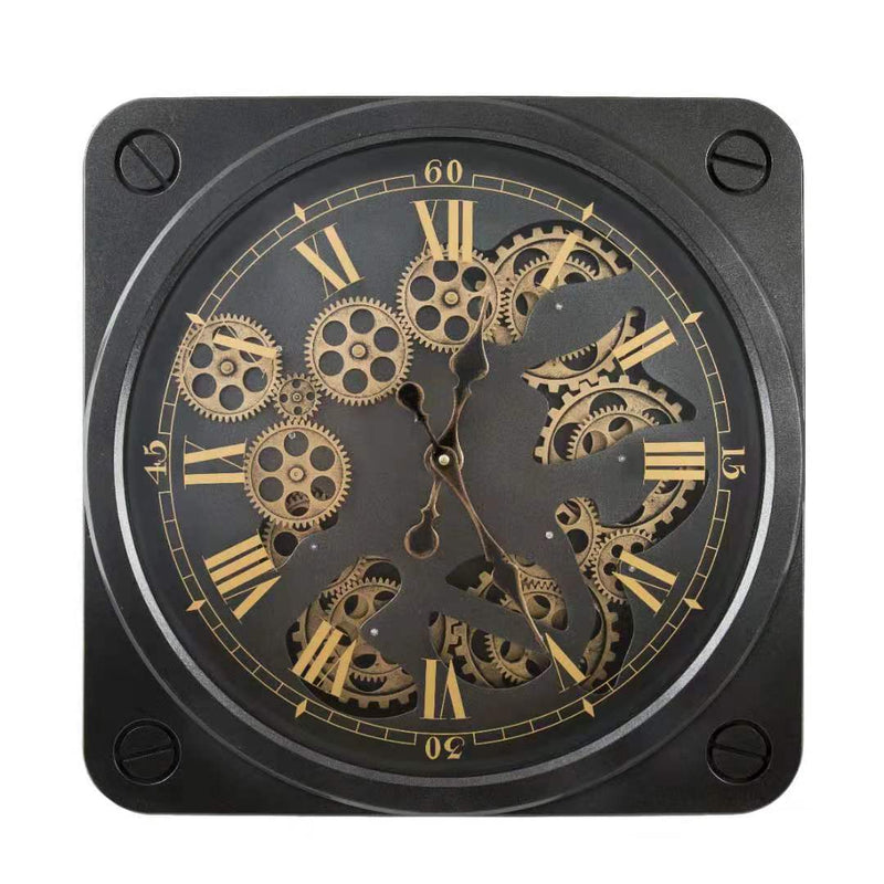 Vintage Moving Cogs Square Wall Clock 35 cm