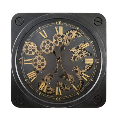 Vintage Moving Cogs Square Wall Clock 50 cm