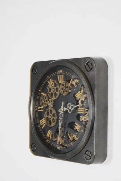Vintage Moving Cogs Square Wall Clock 50 cm
