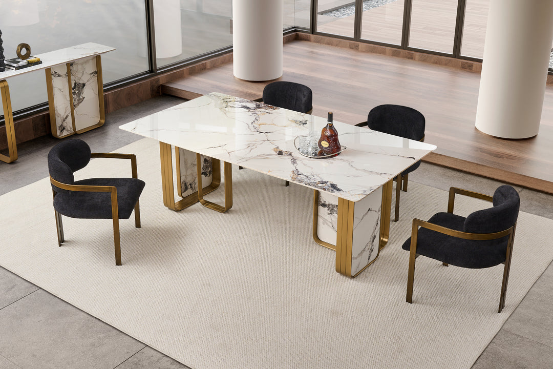 Vittoria Sintered Stone Dining Table - Brushed Gold Stainless Steel Frame