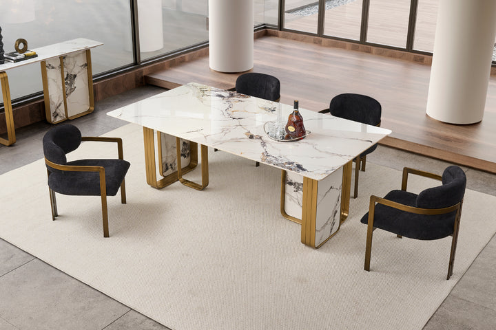 Vittoria Sintered Stone Dining Table - Brushed Gold Stainless Steel Frame