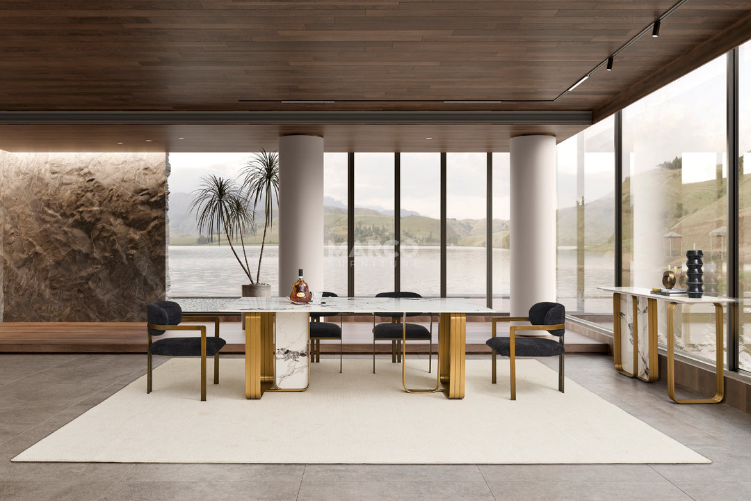 Vittoria Sintered Stone Dining Table - Brushed Gold Stainless Steel Frame