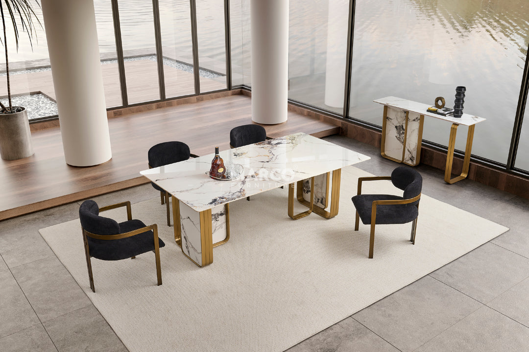 Vittoria Sintered Stone Dining Table - Brushed Gold Stainless Steel Frame