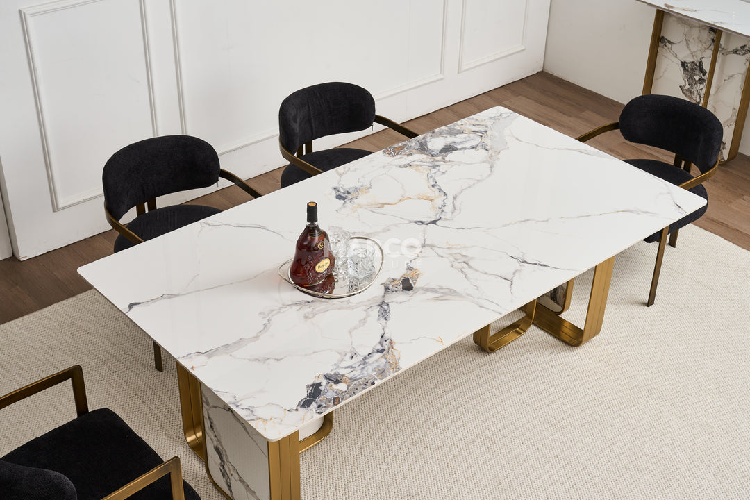 Vittoria Sintered Stone Dining Table - Brushed Gold Stainless Steel Frame