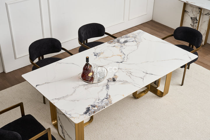 Vittoria Sintered Stone Dining Table - Brushed Gold Stainless Steel Frame