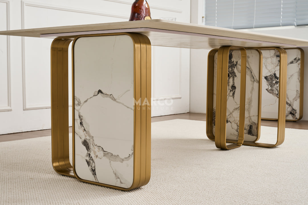 Vittoria Sintered Stone Dining Table - Brushed Gold Stainless Steel Frame